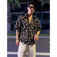 ins港风夏季短袖花衬衫男女复古痞帅夏威夷沙滩情侣宽松衬衣C576，男装T恤，星座1116A（原606A-3）