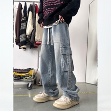 N102-P68重工设计牛仔裤男女同款休闲水洗牛仔裤，男装牛仔裤，电商B327