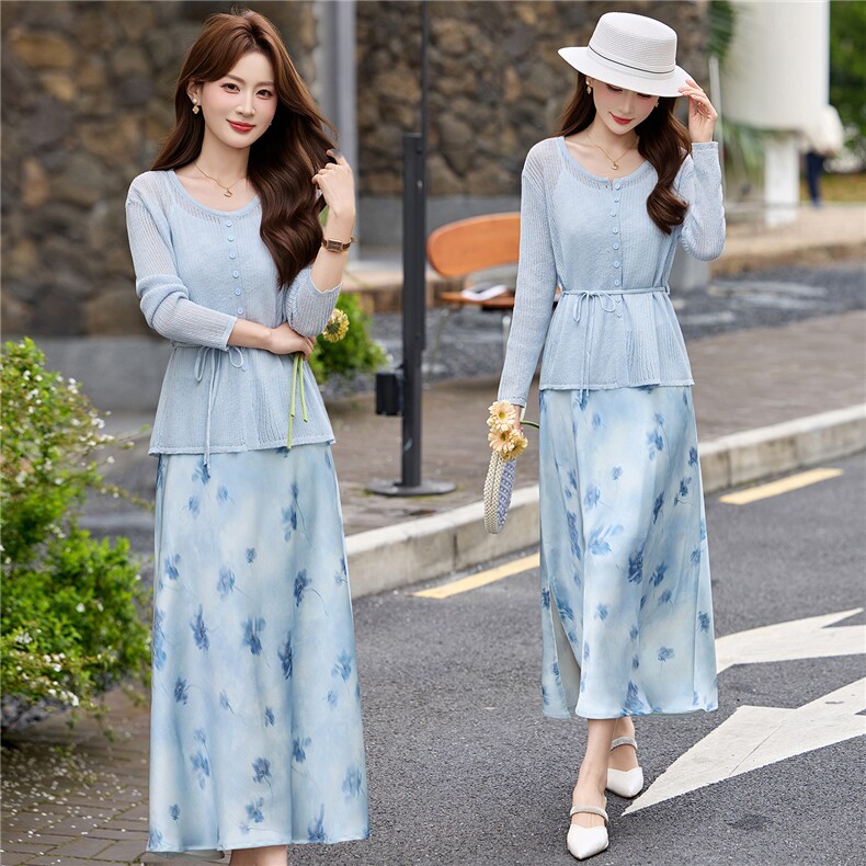 法式温柔风针织套装女2026春秋季新款高级感镂空显瘦半身裙两件套,女装套装/套裙,意芙