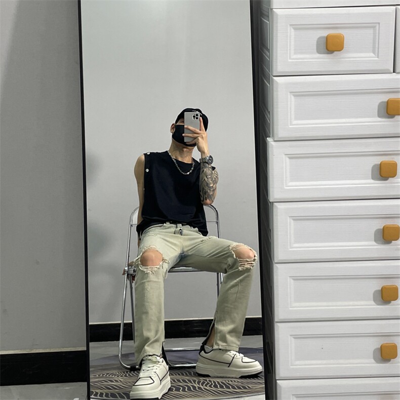 小个子美式hiphop水洗膝盖破洞牛仔裤男潮牌欧美高街JX525-P50,男装牛仔裤,星座1109-3