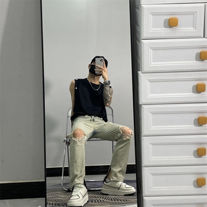 小个子美式hiphop水洗膝盖破洞牛仔裤男潮牌欧美高街JX525-P50图片