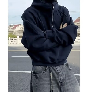 网图现货 美式宽松连帽半拉链短款卫衣男W75P55图片