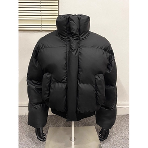 现货5W件冬季三防重磅boxy短款羽绒连帽PU皮棉衣外套防风加厚棉服图片