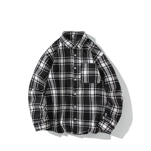 精品秋季小香风衬衫式翻领夹克男潮大码宽松痞帅外套毛呢衬衣p55图片