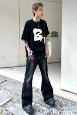 美式ins高街cleanfit重工艺水洗暗黑微喇牛仔裤货号K2401P60，男装牛仔裤，电商A063