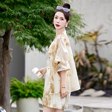新中式印花雪纺凉快套装女2024夏季新款遮肚子漂亮时尚短裤两件套，女装套装/套裙，众宇琦