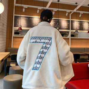 得物羊羔毛立领加棉两面穿毛巾绣情侣外套棉衣面包服图片