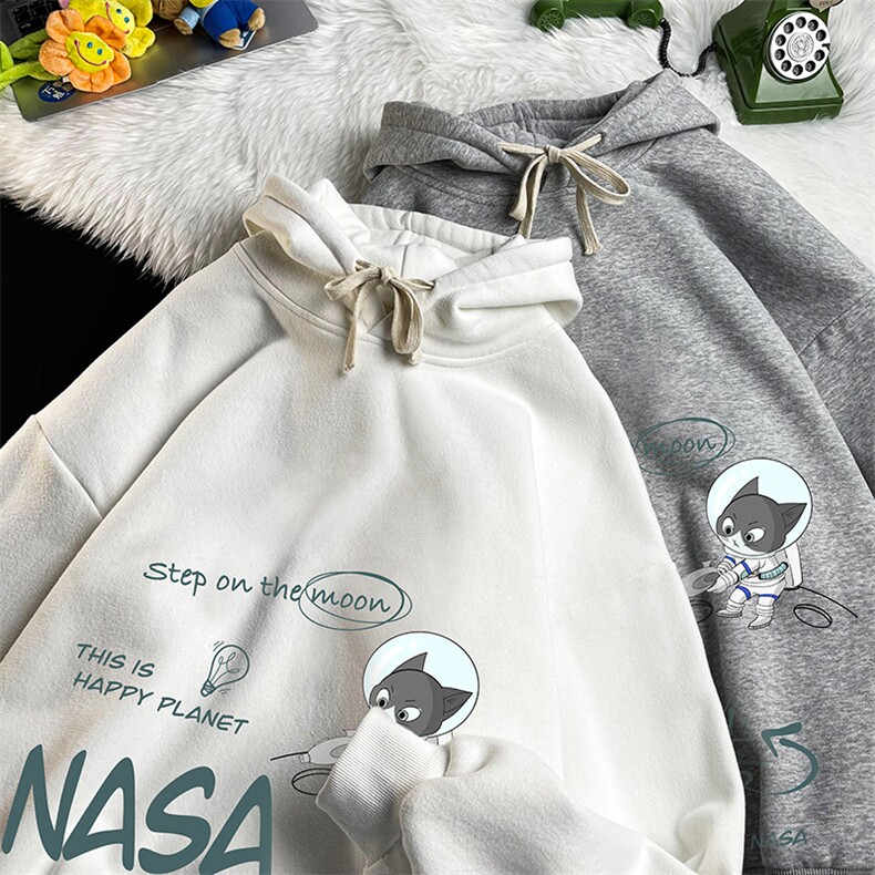 WY2187-P35 加绒款-P40NASA 纯棉连帽卫衣男大码运动帽衫宽松薄图片