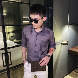 312A-110-P55 新款社会小伙中袖衬衫韩版潮流男士五分袖衬衣A图片