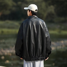 美式PU皮立领棒球服痞帅穿搭春秋季2024设计感机车夹克C434-P68，男装夹克，星座1109-3