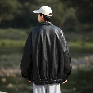 美式PU皮立领棒球服痞帅穿搭春秋季2024设计感机车夹克C434-P68图片