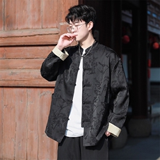新中式新款2025小外套开衫长袖衬衫提花翻袖A021-KS513-P85控108，男装衬衫，电商A021