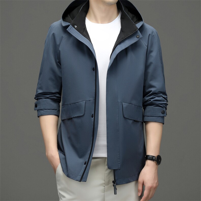 男士连帽风衣春秋季2023新款商务休闲中年爸爸装宽松免烫男装外套，男装风衣，电商B212（原钱塘6029）