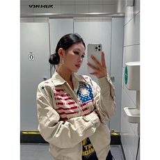 港风秋款男女夹克衫条纹五角星印花扎染宽松休闲外套JAK6012P75，男装夹克，星座1013-1