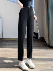 藏青色九分直筒西装裤女2025秋季新款高腰显瘦小个子法棍裤，女装休闲裤，云美莎专业女裤-全店现货