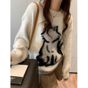 兔子毛衣女秋冬水貂绒加厚宽松慵懒风外穿学生上衣 MY907图片