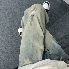 春季水洗做旧牛仔裤美式高街显瘦直筒长裤N09029-P45，男装牛仔裤，星座308B-1