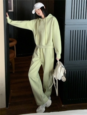 女秋季小清新时尚气质套装抽绳连帽卫衣阔腿卫裤两件套休闲运动潮，女装套装/套裙，江南