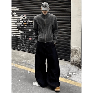 美式高领简约开衫复古毛衣秋冬季潮牌拉链针织衫外套MYY42-P55图片