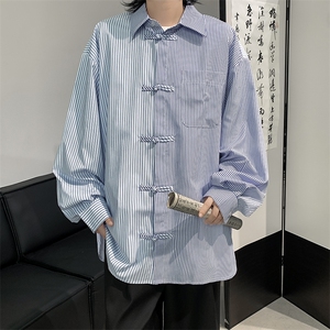 新中式衬衫男士长袖条纹拼色韩版潮流2024秋季新款外套CY978-P38图片