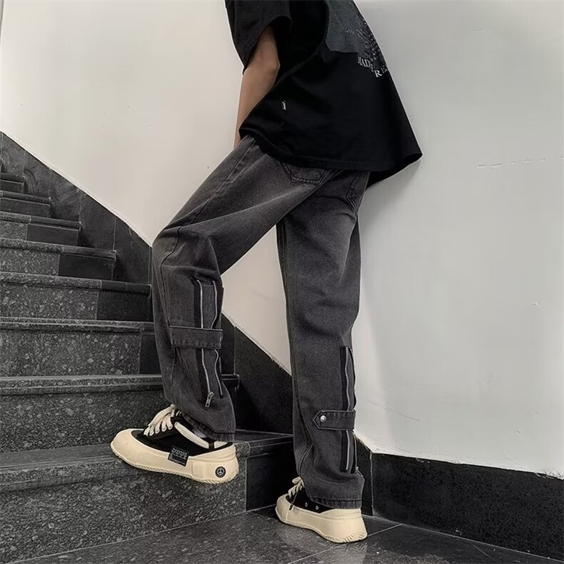 美式泥黄色牛仔裤男高街vibe直筒裤子ins潮流痞帅拉链长裤~NK832,男装牛仔裤,星座601-2