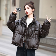 高端柔软蛋白皮时尚羽绒服女免洗立领皮衣时尚韩版时尚2026冬新款，女装羽绒服，意芙