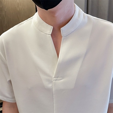 夏男立领纯色衬衫男休闲宽松休闲衬衣小伙A236-82599-P55，男装衬衫，电商A236