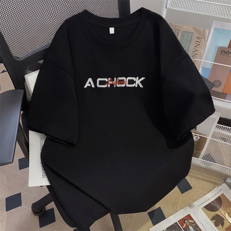 国潮花卉刺绣短袖T恤男款cleanfit夏季新款潮牌情侣小领口半截袖，男装T恤，电商A486