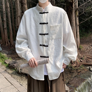 常年备货复古新中式提花立领衬衫法式浮雕刺绣休闲长袖CS01-P55图片