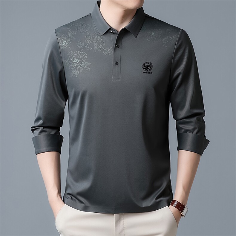 2022爸爸装春秋薄款长袖t恤男士中老年翻领POLO衫打底上衣服T,男装T恤,钱塘6003（原4033）