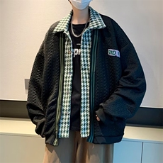 千鸟格开衫假两件外套男棒球服宽松慵懒风小香风卫衣秋季夹克J20，男装夹克，星座1116A-1（原606A）