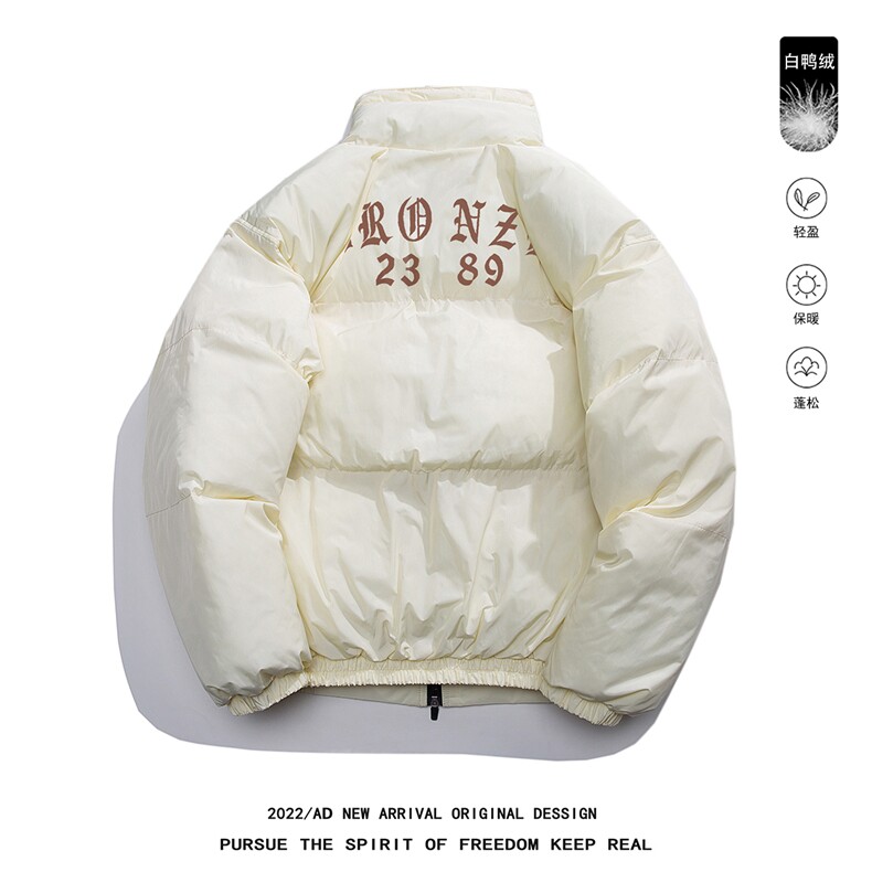 白鸭绒白底冬季新品印花抽绳设计立领羽绒服YR215P195控258，男装羽绒服，电商A247-1
