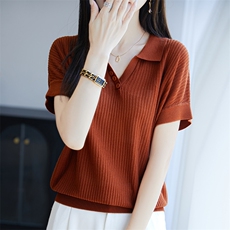 夏季新款时尚气质短袖针织衫女修身显瘦百搭休闲上衣，女装针织衫/毛衣，郡淞羊绒