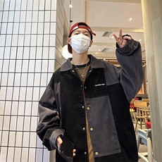 秋款男夹克衫灯芯绒拼接字母印花拼色外套JK011P65，男装夹克，星座1013-1