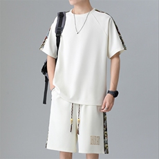 落肩袖拼接休闲运动套装夏季T恤短裤一套两件套A266-TZ9907-P47，男装牛仔裤，电商A266