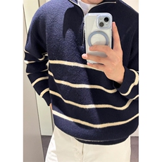 半拉链条纹毛衣男士立领秋冬慵懒宽松针织衫男M5007，男装针织衫/毛衣，星座1116A（原606A-3）