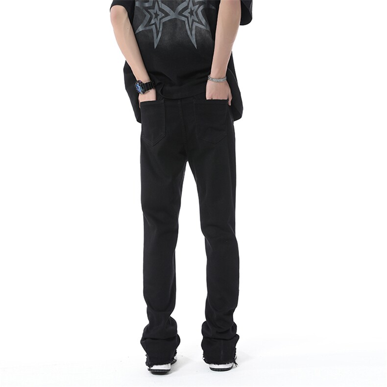 高街美式弹力破洞牛仔裤微喇叭B342-K7033-P55控78,男装牛仔裤,电商B342
