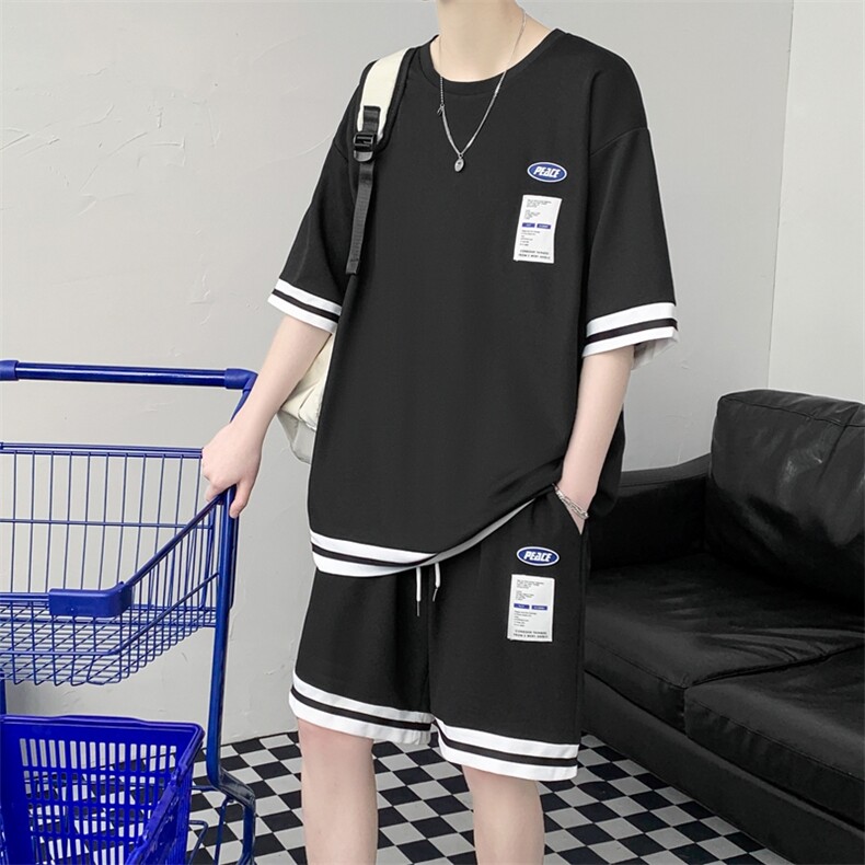 夏季套装潮牌冰丝短袖短裤两件套TZ559P50,男装休闲套装,电商A309