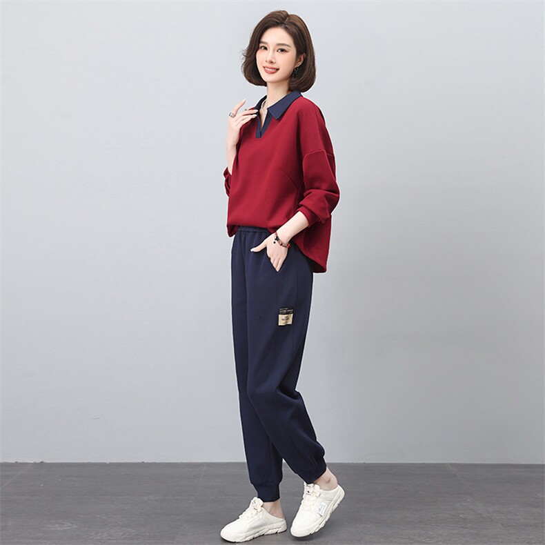 春秋韩版大码遮肉复古洋气两件套女士休闲套装2025新款，女装套装/套裙，涵誉