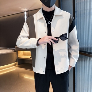 2025秋冬季社会小伙痞帅男毛呢拼接夹克外套JK28P125控168图片