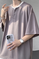 8XL-M重磅斜纹假两件短袖t恤男夏季薄款宽松大码半袖体恤DT006P45，男装T恤，电商B312