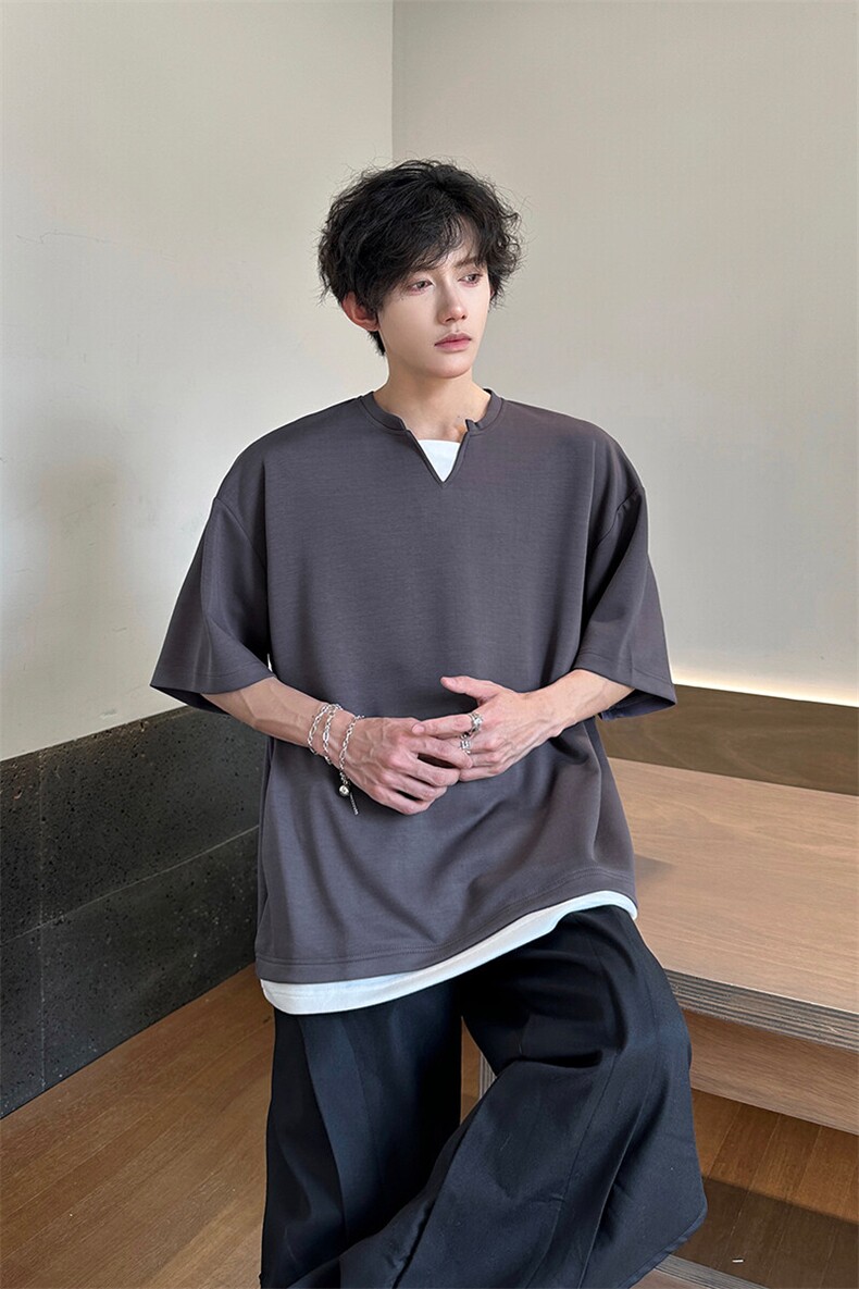 8XL-M特大码短袖男假两件五分袖高品质空气层宽松上衣DX321P35,男装T恤,电商D206-1