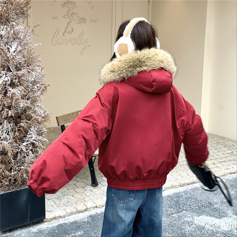 大毛领红色棉服女2025冬季新款韩版宽松棉衣2C206-L658-P235-K358,女装棉衣/棉服,2C206