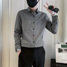 条纹衬衫男长袖潮牌修身痞帅衬衣新款男士休闲春秋上衣CA699，男装衬衫，星座1116A（原606A-3）