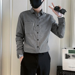 条纹衬衫男长袖潮牌修身痞帅衬衣新款男士休闲春秋上衣 CA699图片