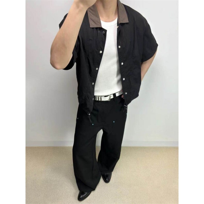 档口现货~夏季工装尼龙速干短袖衬衫拼接领下摆抽绳CT25115批45，男装T恤，星座1004-6