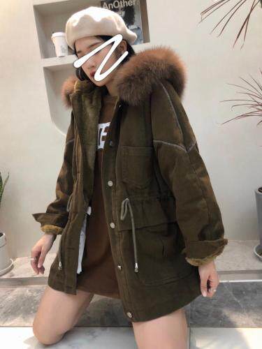 牛仔绣金线派克服，加大毛领，女装，衣生缘