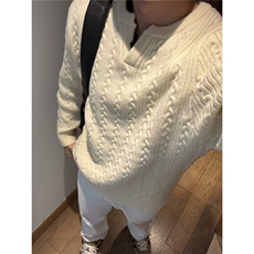 美式复古麻花设计感毛衣男女情侣慵懒亨利领宽松针织衫MZ867-P68，男装针织衫/毛衣，星座412-3