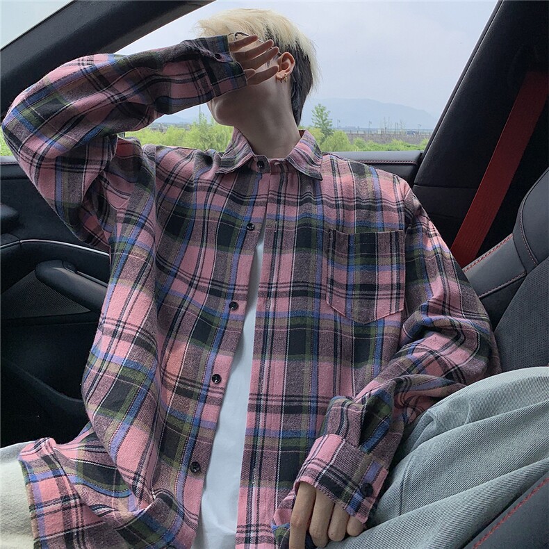 现货~ 格子大码长袖衬衫 C5908/特P23 粉格图片