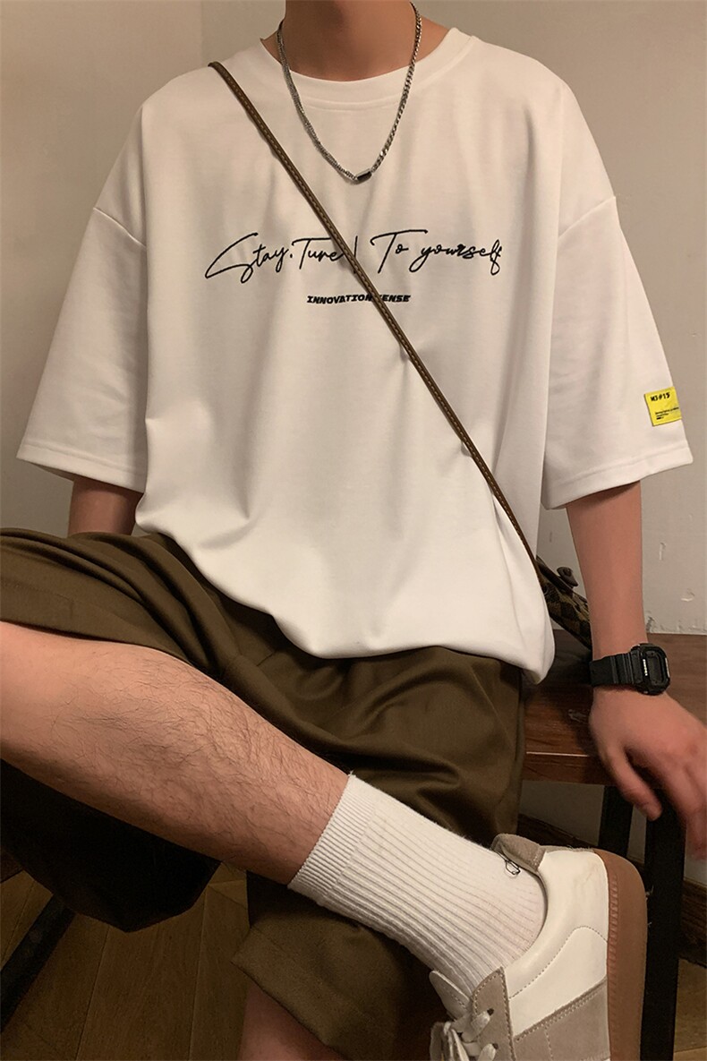 冰氧仿棉短袖港风暖光夏季休闲百搭字母印花男上衣TC3152-P22控48,男装T恤,星座717